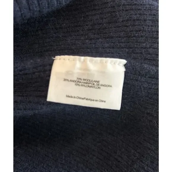 Tory Burch Madeline Med Wool Long Sleeve Rib Peplum Sweater Navy Blue Angora EUC - Picture 7 of 11